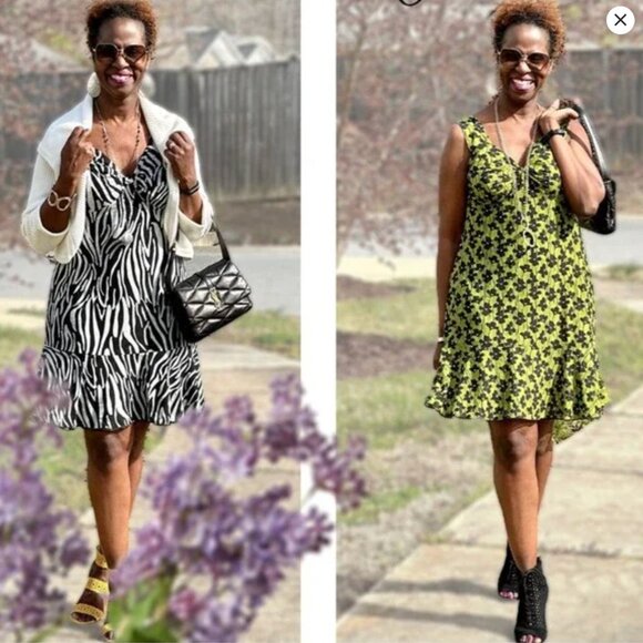 Cabi‎ Samba Flip Dress - Reversible - Floral Green Zebra Print Mesh - Picture 1 of 7